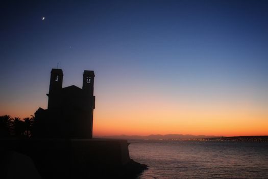 Church of San Pedro and San Pablo at dusk on Tabarca Island, Alicante, Spain