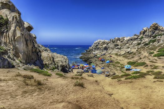 The beautiful Moon Valley (or Valle della Luna), beach dotted with granite rocks and caves in Capo Testa, Sardinia, Italy