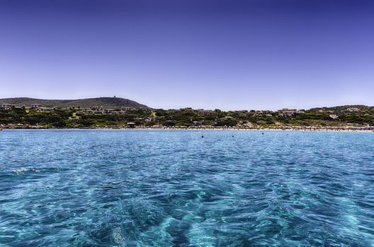 Scenic view of La Pelosa beach, one of the most beautiful seaside places of the Mediterranean, located in the town of Stintino, northern Sardinia, Italy