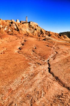 Sediments, rock formations and mineral streaks in an old abandoned quarry in Mazarron, Murcia, Spain