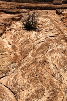 Sediments, rock formations and mineral streaks in an old abandoned quarry in Mazarron, Murcia, Spain