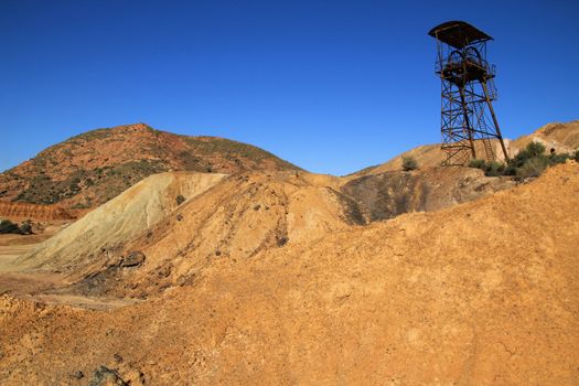 Sediments, rock formations and mineral streaks in an old abandoned quarry in Mazarron, Murcia, Spain