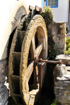 Beautiful and colorful waterwheel in Azenhas do Mar in Lisbon, Portugal