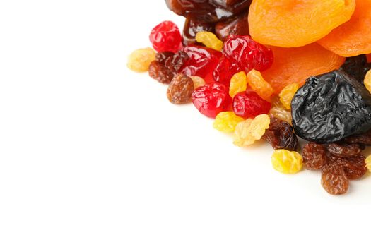 Tasty dried fruits isolated on white background