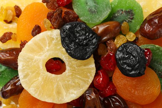 Dried fruits on whole background, close up