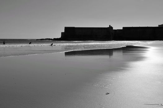 Beautiful beach called Praia da Torre in Lisbon, Portugal, in a sunny day of Spring
