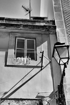 Old and typical facade in the street of Lisbon