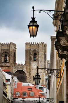 Narrow and colorful streets, majestic facades, windows and balconies of Lisbon, Portugal