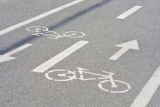 Detail of separated lane on road for bicycles