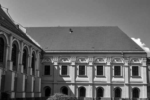 Baroque buildings of the former monastery in Poznan, monochrome