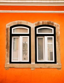 Old colorful and bright typical facade in Lisbon