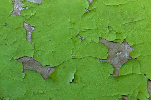 green peeling paint close-up background and texture.