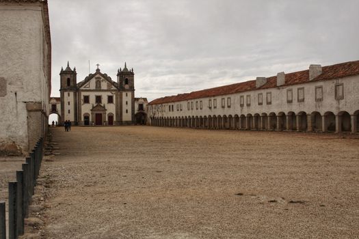 Sanctuary of Our Lady of Cape Espichel in Portugal under cloudy sky