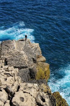 Views of the wild Atlantic Ocean with beautiful cliffs in Peniche, Portugal