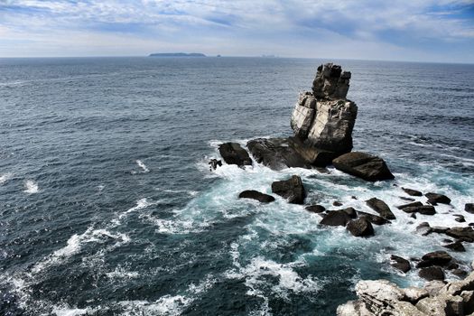 Views of the wild Atlantic Ocean with beautiful cliffs and beaches in Peniche, Portugal
