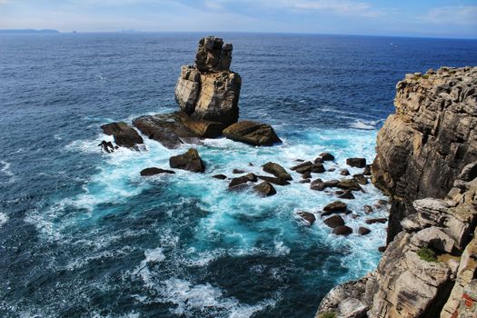 Views of the wild Atlantic Ocean with beautiful cliffs and beaches in Peniche, Portugal