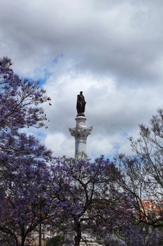 Colossal Pedro IV statue at Rossio Square in Lisbon, Portugal
