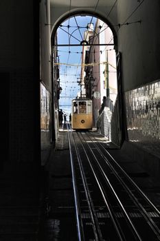 Colorful and Beautiful Elevator da Bica in Lisbon, Portugal