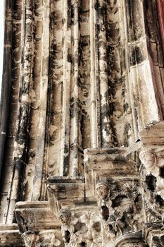 Arcades, pillars and facade of Do Carmo convent in Lisbon, Portugal