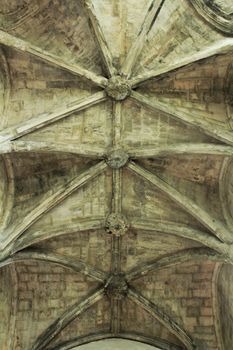 Arcades, pillars windows and details of Do Carmo convent in Lisbon, Portugal