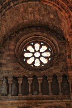 Old stone rosette with forged metal details, Castile-La Mancha, Spain
