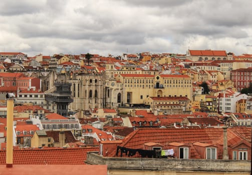 Panoramic of Lisbon city from the Castle of San Jorge on a cloudy day in Spring