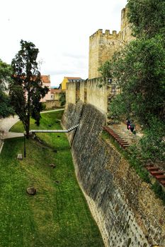 Vegetation in the moat surrounding the castle of Saint George in Lisbon, Portugal