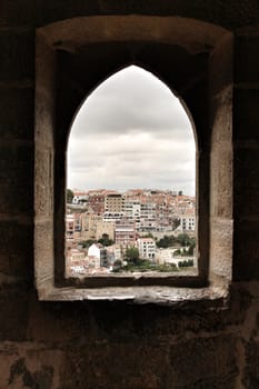 Panoramic of Lisbon city from the Castle of San Jorge on a cloudy day in Spring