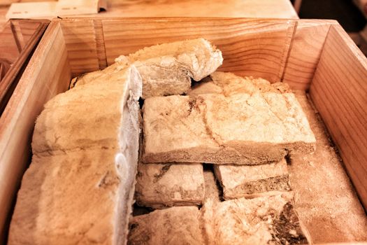 Pieces of salted cod for sale in a market in Lisbon, Portugal