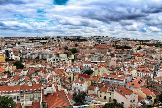 Panoramic of Lisbon city on a cloudy day in Spring