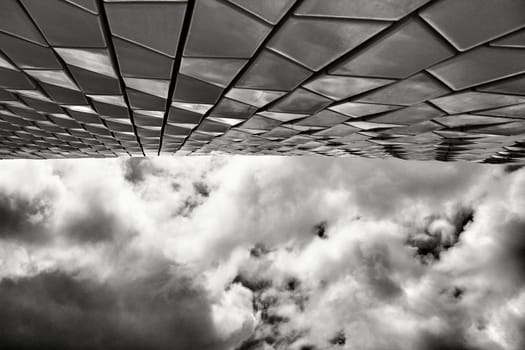 Beautiful ceramic wall texture of the Maat Museum in Lisbon.Monochrome photography.