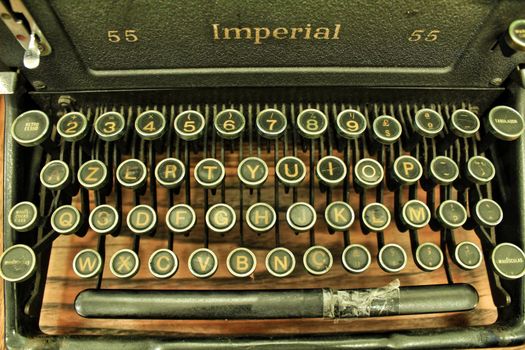 Lisbon, Portugal- June 15, 2018:Old and beautiful vintage black typewriter. Imperial 55 model