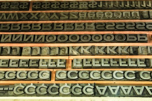 Old and vintage printing machine letters