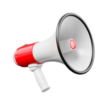 Red and White Megaphone Isolated on White Background 3D Illustration