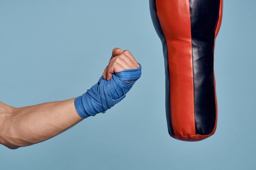 Punching bag punch training boxing exercise bandages. High quality photo