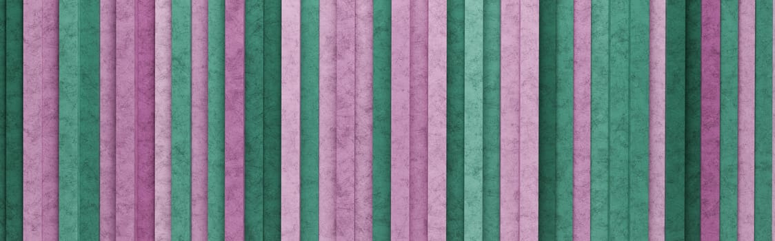 Wall of Purple and Green Vertical Stripes Arranged in Random Height 3D Pattern Background Illustration
