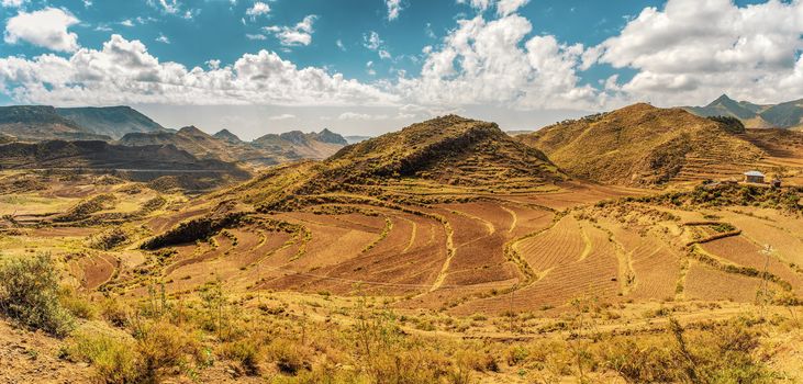 Beautiful highland landscape in Tigray region on the road to near city Mekele. Ethiopia, Africa wilderness