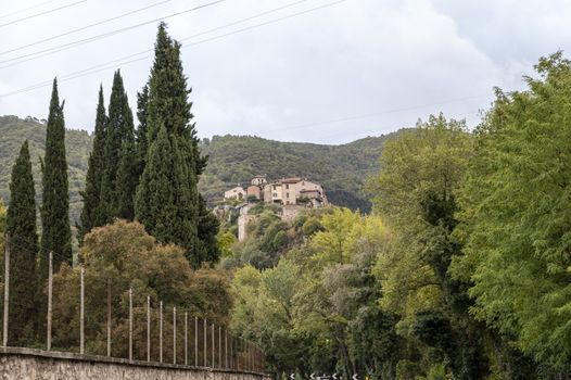 glimpses of the town of Papigno near the marble waterfall
