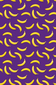 Bananas creative background. pop art bananas background. Tropical abstract background with banana. Colorful fruit yellow banana, not pattern