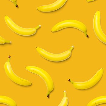 Bananas seamless pattern. pop art bananas pattern. Tropical abstract background with banana. Colorful fruit pattern of yellow banana on orange background, flat lay