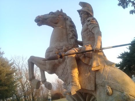 CHUNCHEON, SOUTH KOREA- February, 2018: White marble statue of Historical person with lovely stature settled in a public park