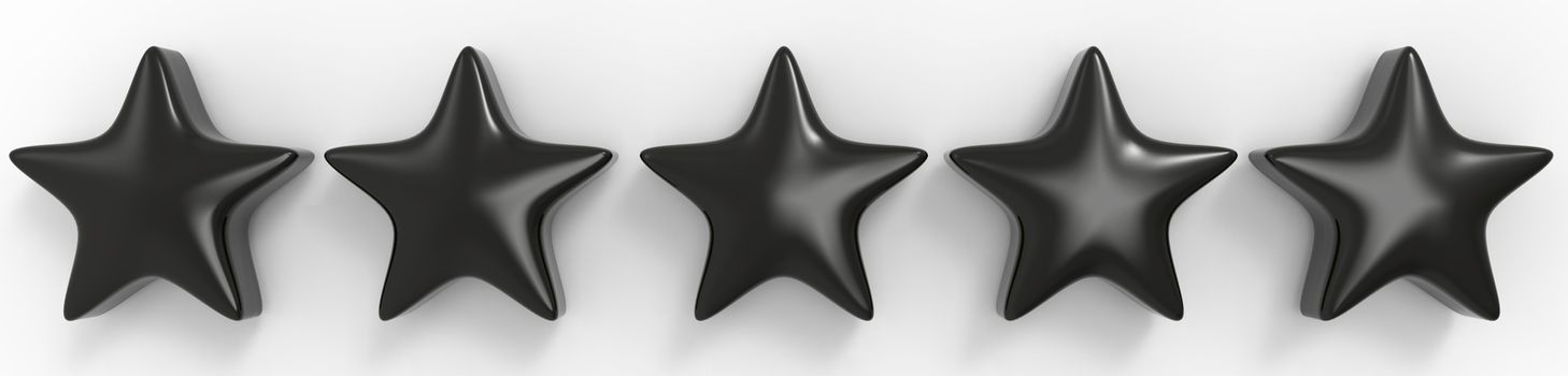 3d five black star on white background. Render and illustration of golden star for premium