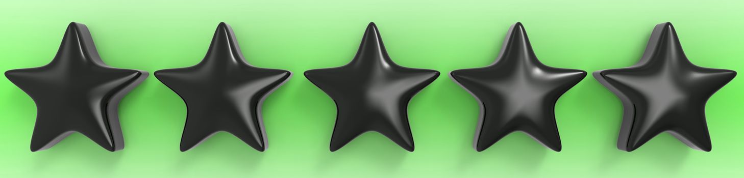 3d five green star on color background. Render and illustration of golden star for premium