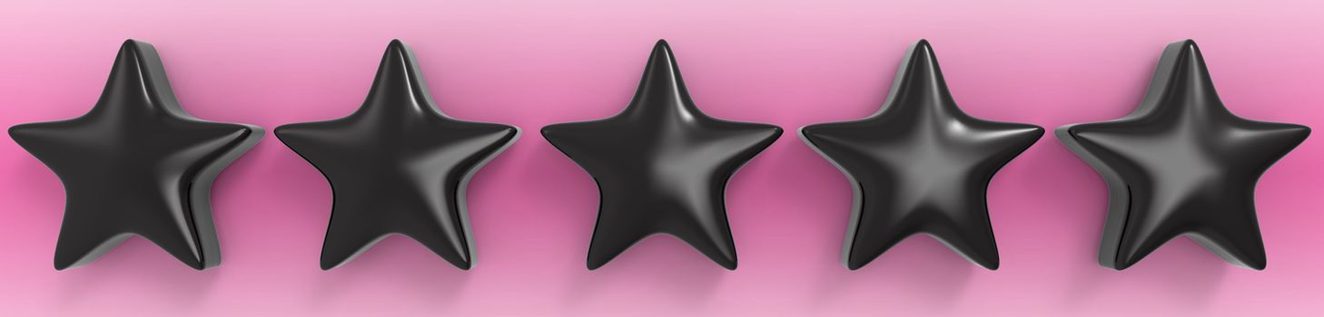 3d five pink star on color background. Render and illustration of golden star for premium