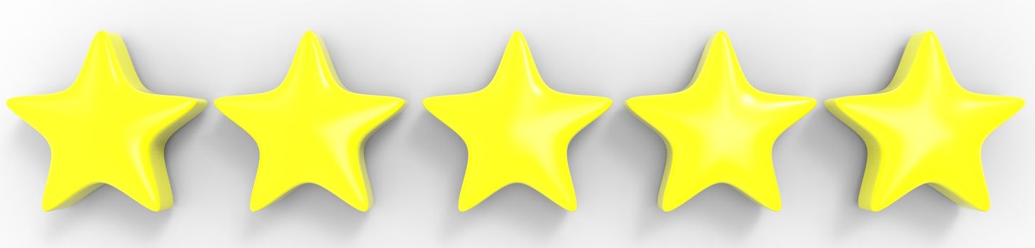 3d five yellow star on color background. Render and illustration of golden star for premium