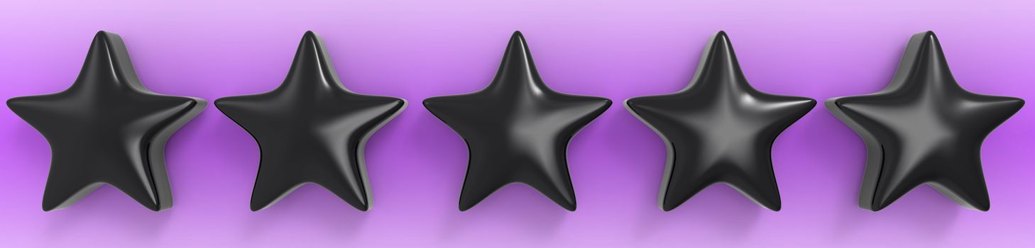 3d five violet star on color background. Render and illustration of golden star for premium