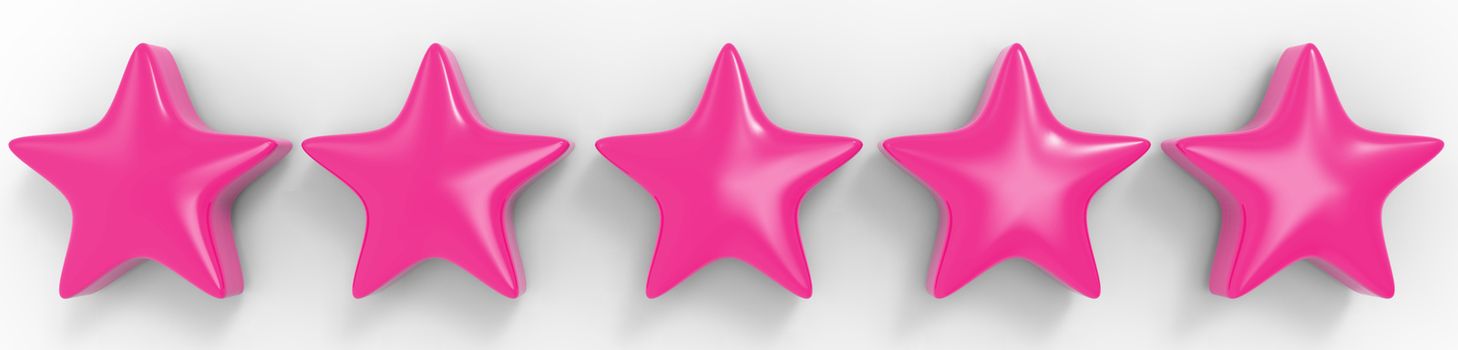 3d five pink star on color background. Render and illustration of golden star for premium