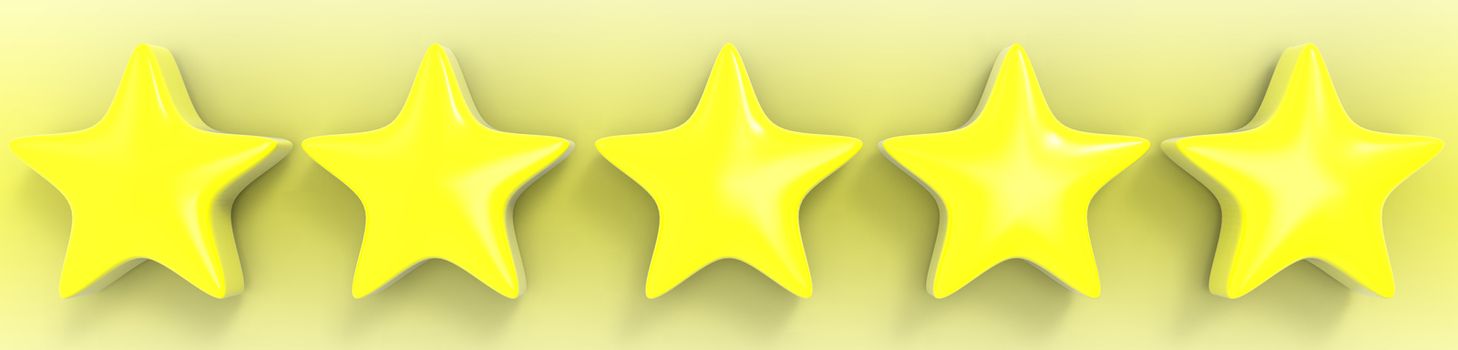 3d five yellow star on color background. Render and illustration of golden star for premium