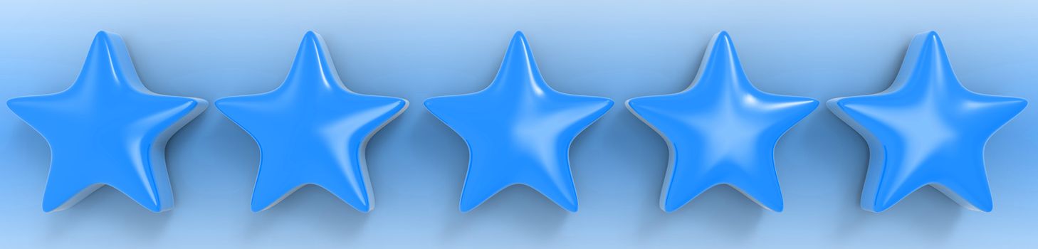 3d five blue star on color background. Render and illustration of golden star for premium