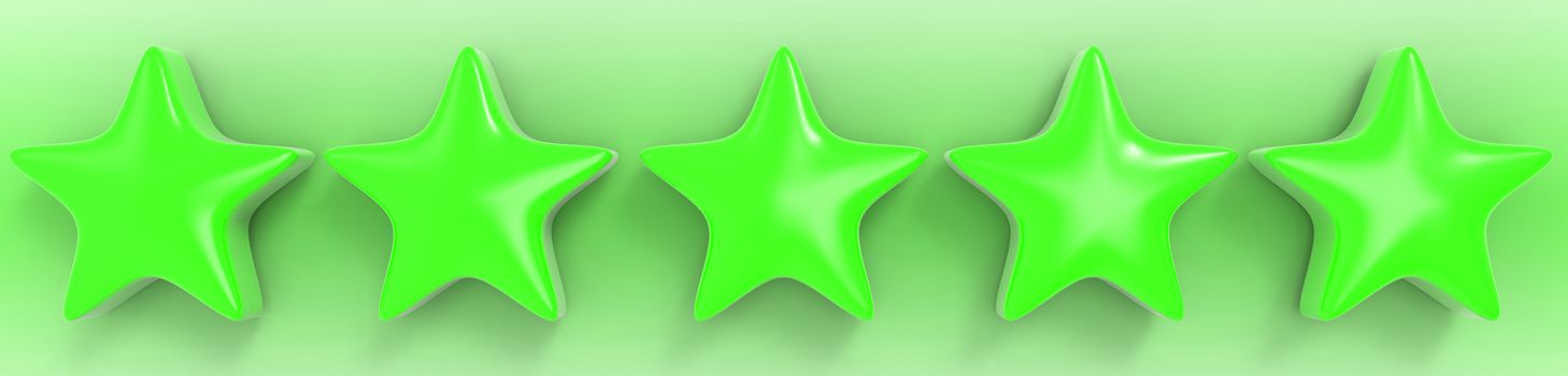 3d five green star on color background. Render and illustration of golden star for premium